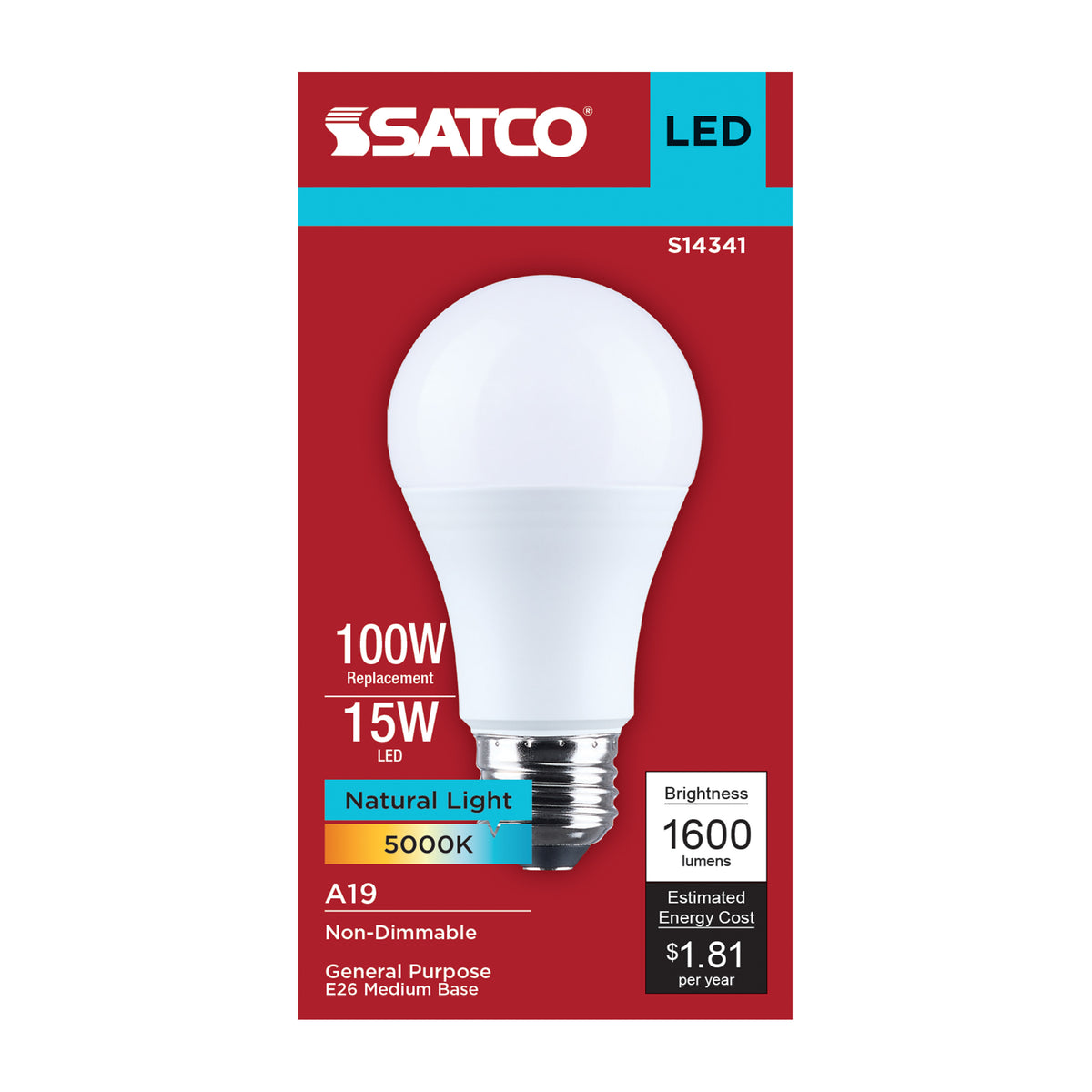 15 Watt LED A19 - 5000K CCT - Medium Base - Plastic - 120 Volt - 1-Pack