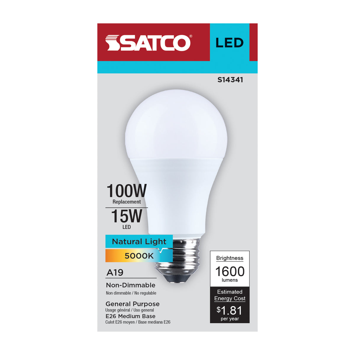 15 Watt LED A19 - 5000K CCT - Medium Base - Plastic - 120 Volt - 1-Pack
