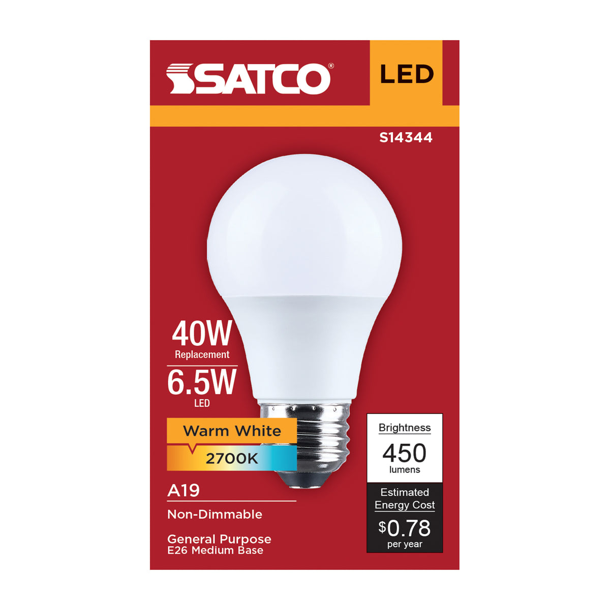 6.5 Watt LED A19 - 2700K CCT - Medium Base - Plastic - 120 Volt - 1-Pack
