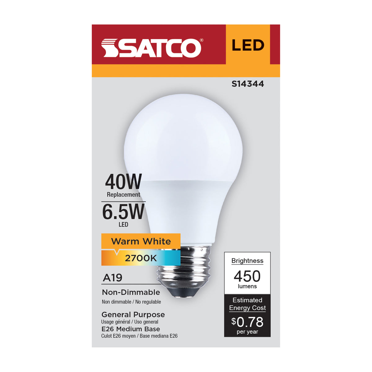 6.5 Watt LED A19 - 2700K CCT - Medium Base - Plastic - 120 Volt - 1-Pack