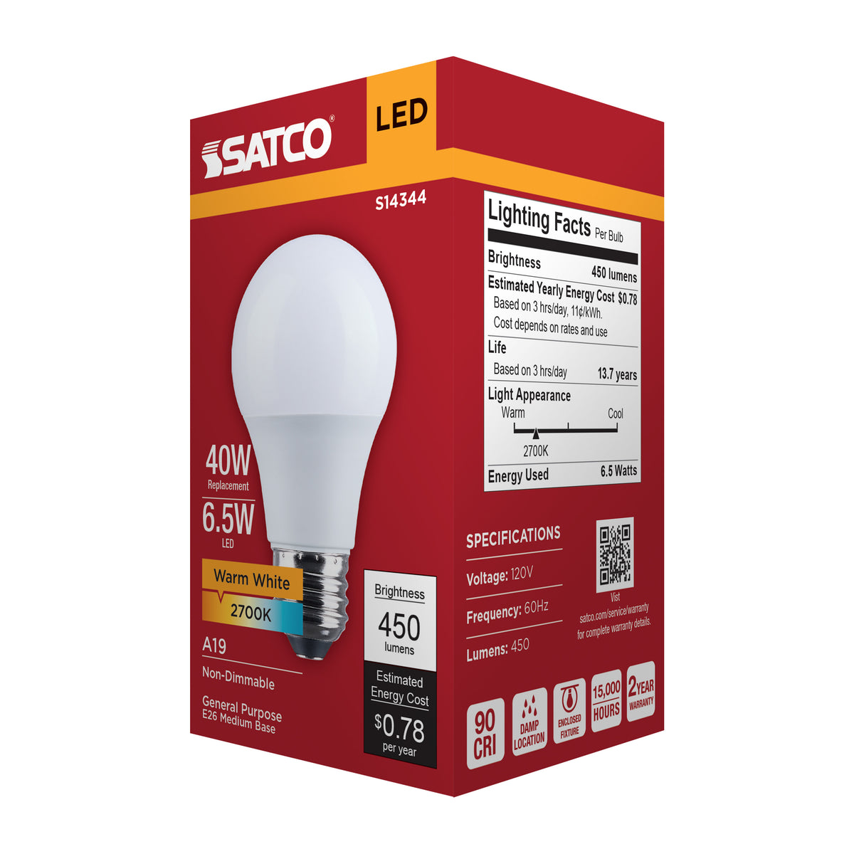 6.5 Watt LED A19 - 2700K CCT - Medium Base - Plastic - 120 Volt - 1-Pack