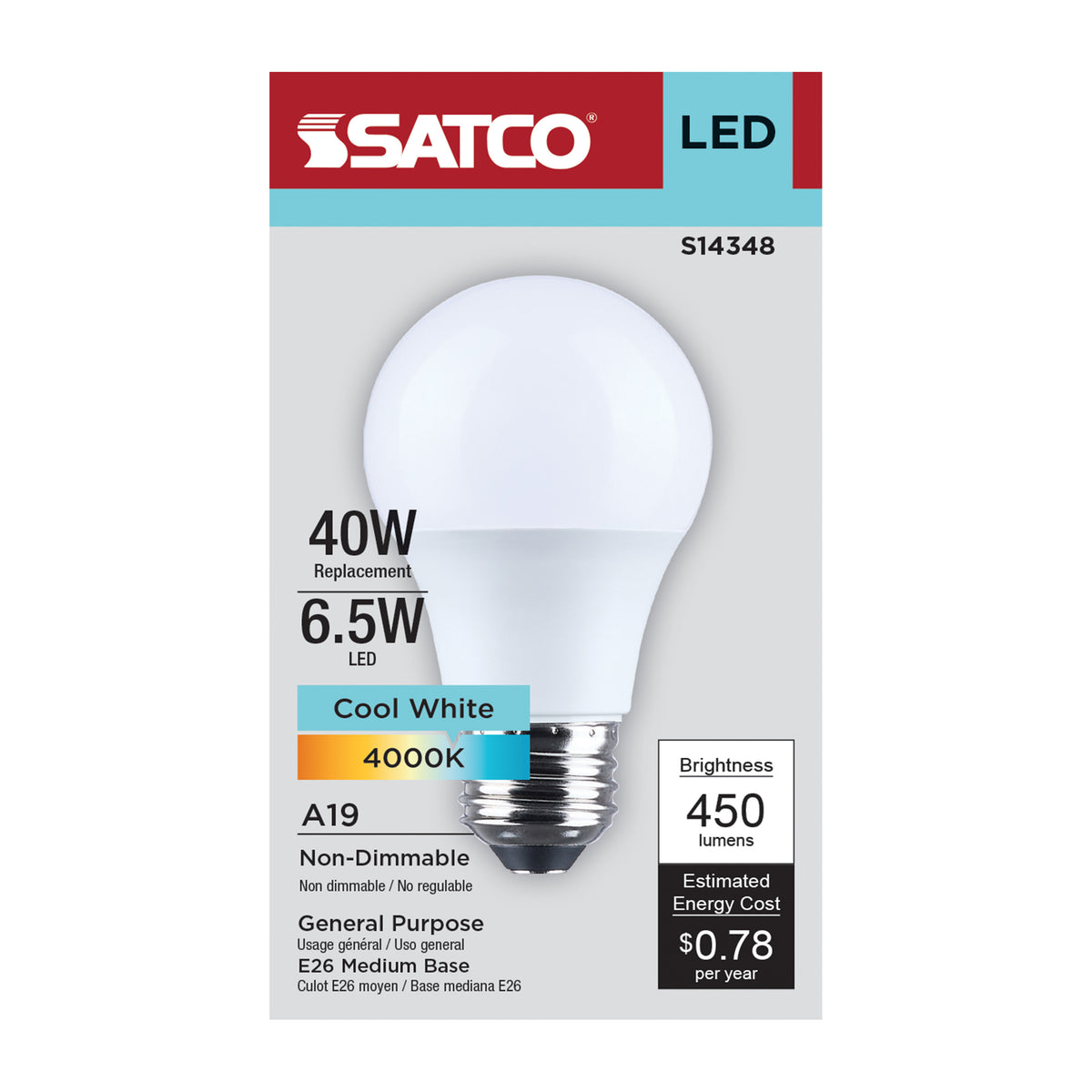 6.5 Watt LED A19 - 4000K CCT - Medium Base - Plastic - 120 Volt - 1-Pack