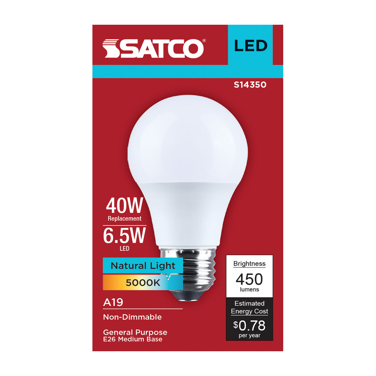 6.5 Watt LED A19 - 5000K CCT - Medium Base - Plastic - 120 Volt - 1-Pack