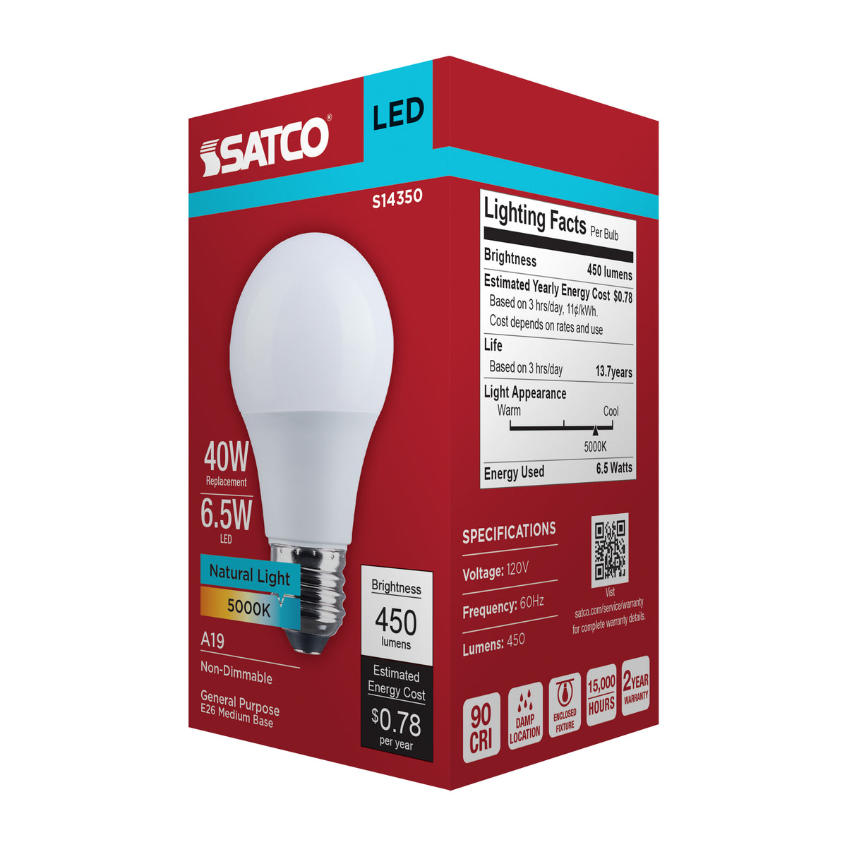 6.5 Watt LED A19 - 5000K CCT - Medium Base - Plastic - 120 Volt - 1-Pack
