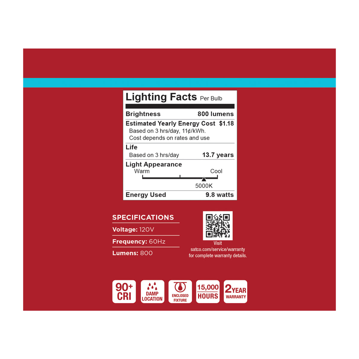 9.8 Watt LED A19 - 5000K CCT - Medium Base - Plastic - 120 Volt - 12-Pack