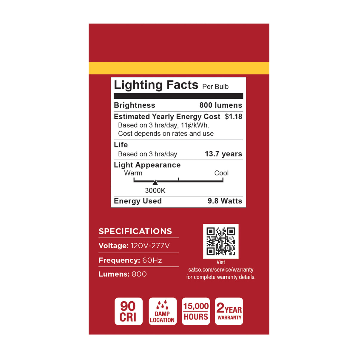 9.8 Watt LED A19 - 3000K CCT - Medium Base - Plastic - 120-277 Volt - 1-Pack