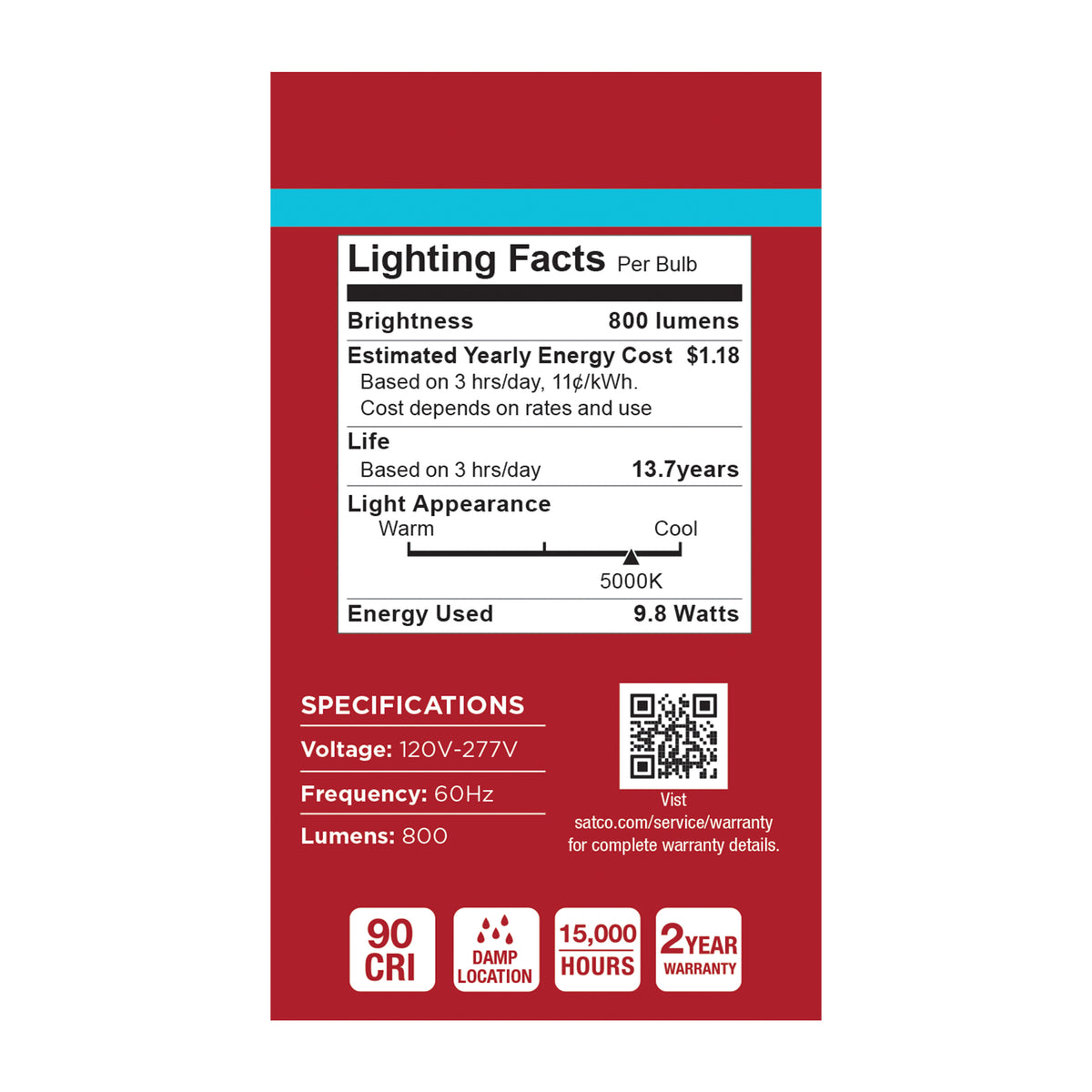 9.8 Watt LED A19 - 5000K CCT - Medium Base - Plastic - 120-277 Volt - 1-Pack
