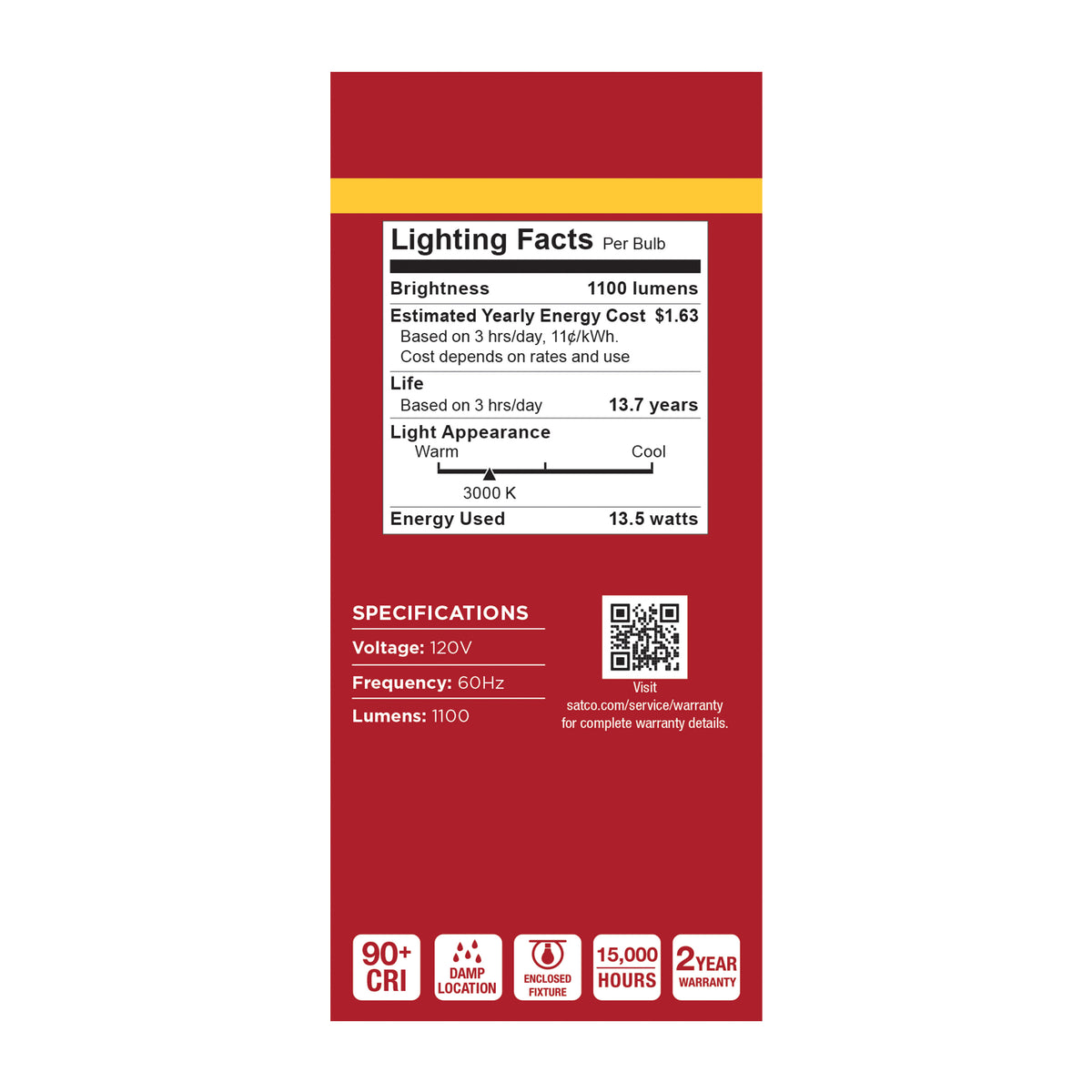 13.5 Watt LED A19 - 3000K CCT - Medium Base - Plastic - 120 Volt - 4-Pack