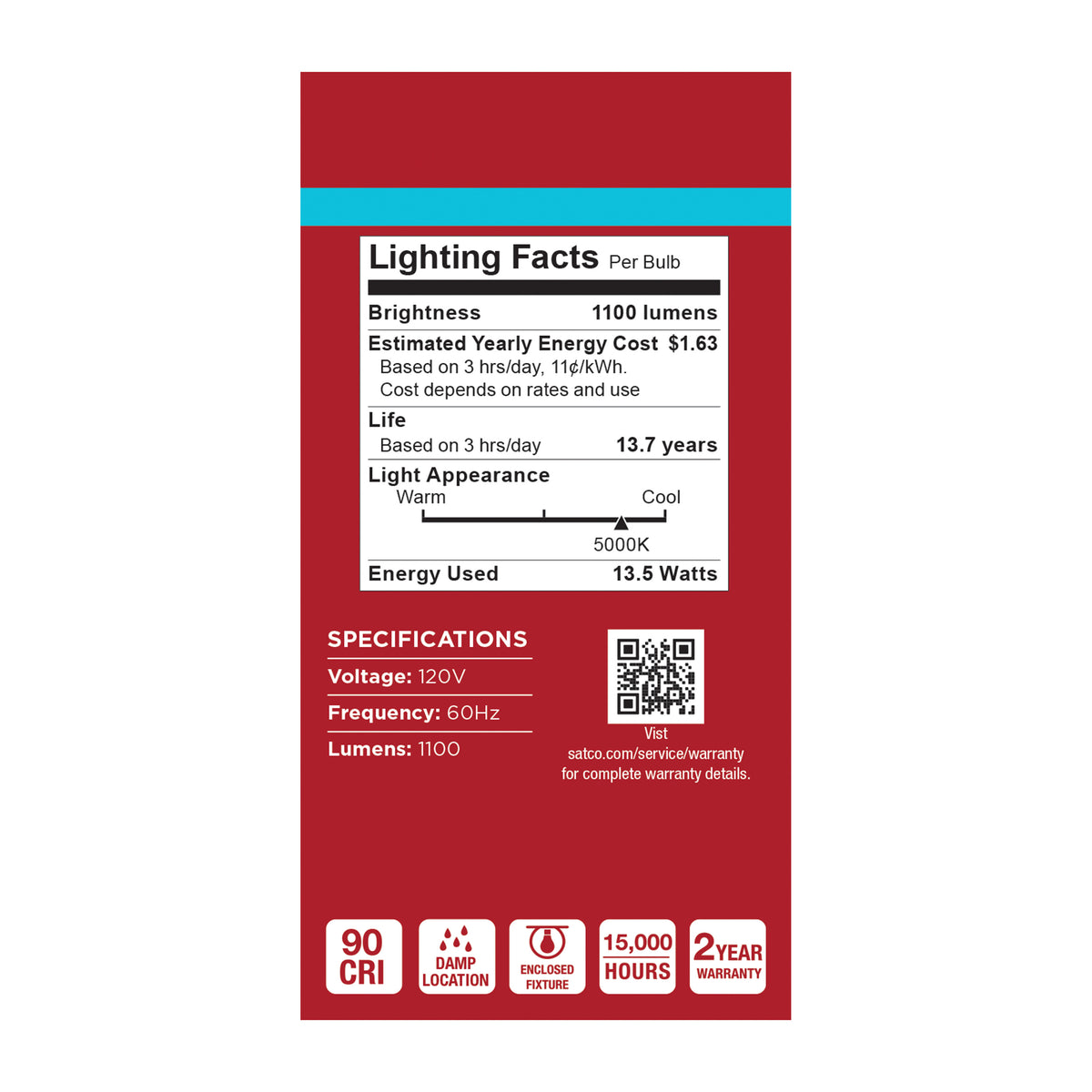 13.5 Watt LED A19 - 5000K CCT - Medium Base - Plastic - 120 Volt - 1-Pack