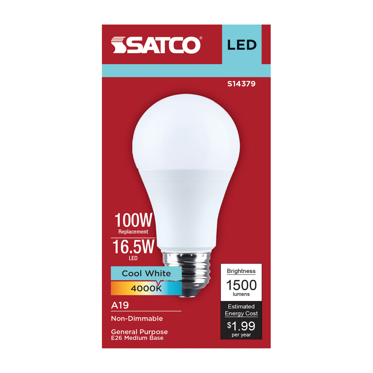 16.5 Watt LED A19 - 4000K CCT - Medium Base - Plastic - 120 Volt - 1-Pack
