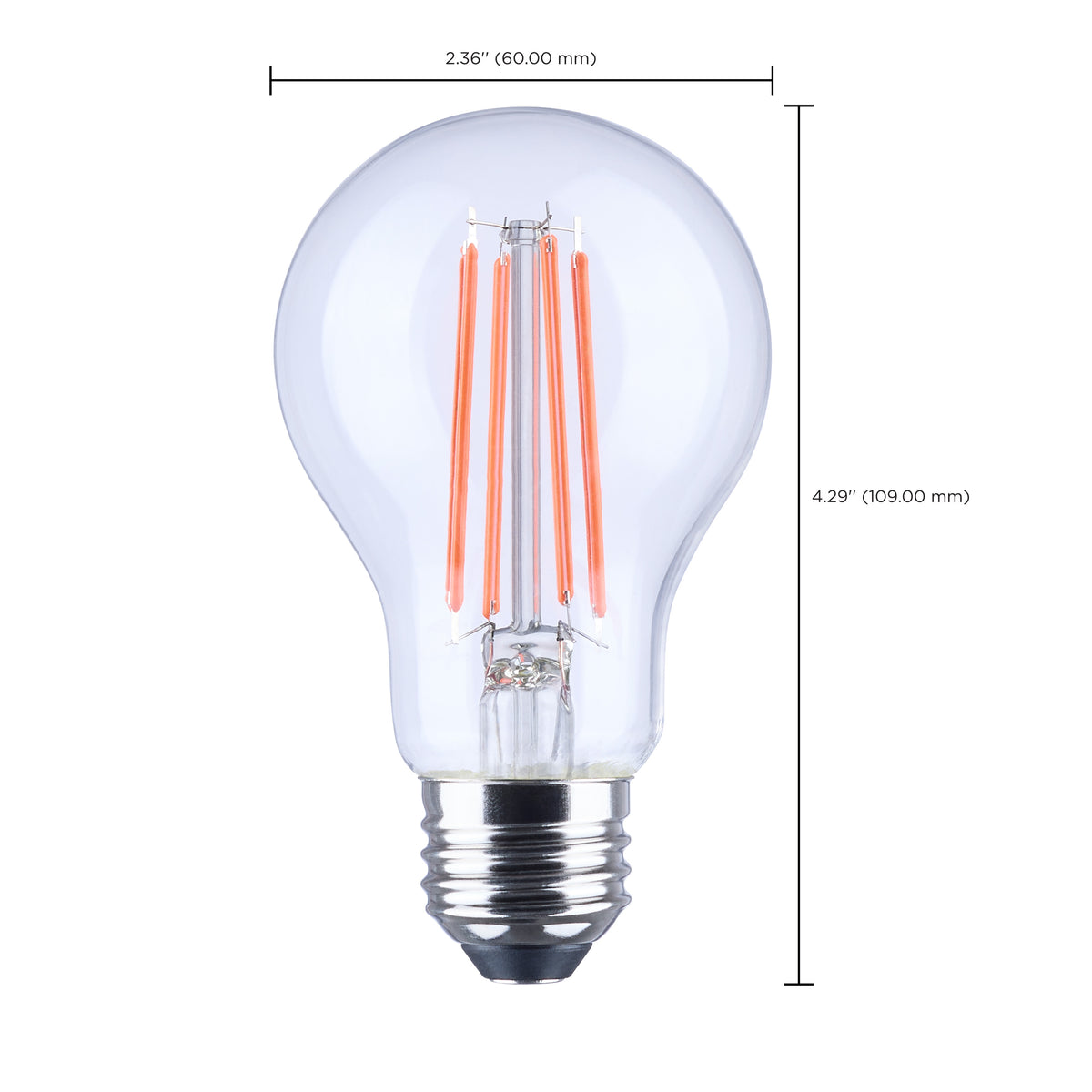 8 Watt LED A19 - Straight Filament - Red Light - Glass - 120 Volt - 1-Pack
