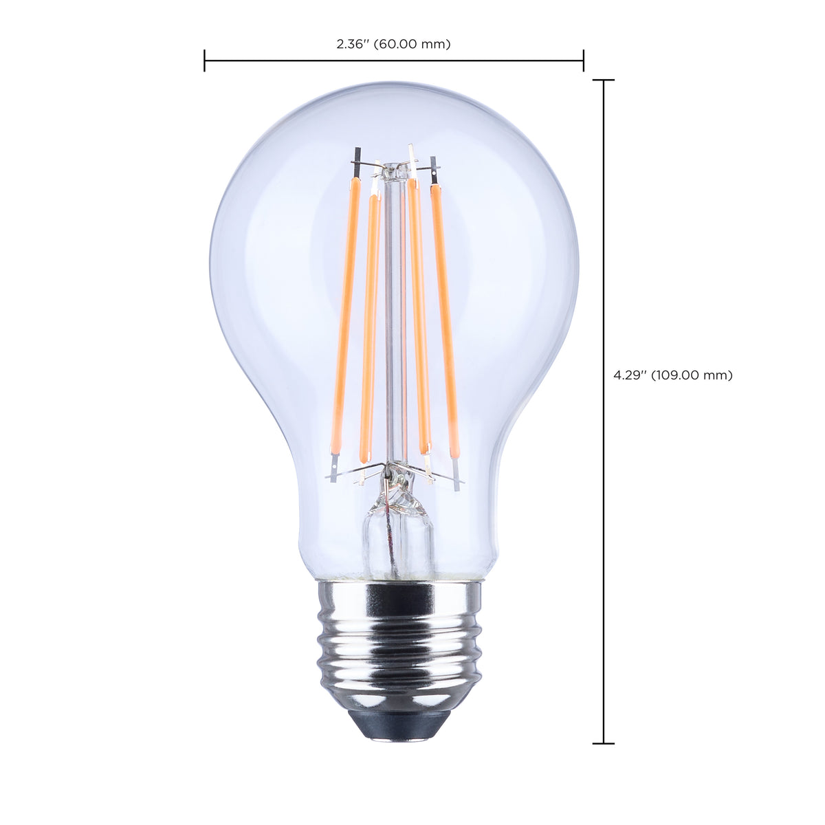 8 Watt LED A19 - Straight Filament - Orange Light - Glass - 120 Volt - 1-Pack