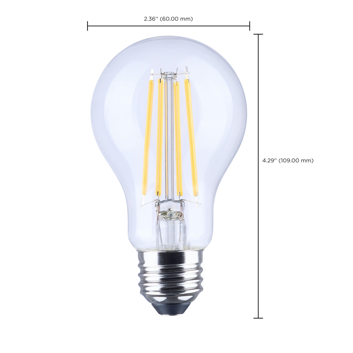 8 Watt LED A19 - Straight Filament - Yellow Light - Glass - 120 Volt - 1-Pack