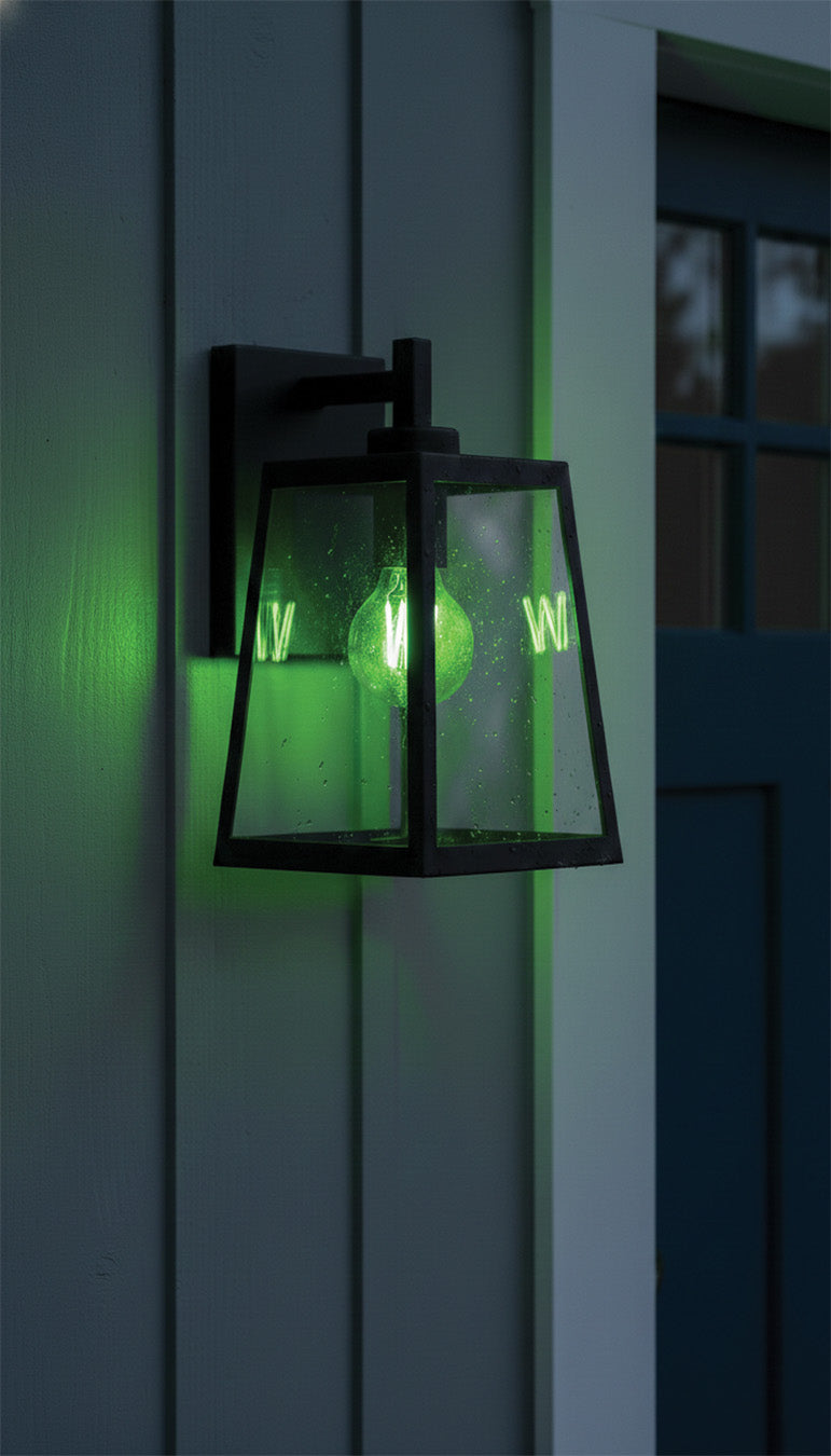 8 Watt LED A19 - Straight Filament - Green Light - Glass - 120 Volt - 1-Pack