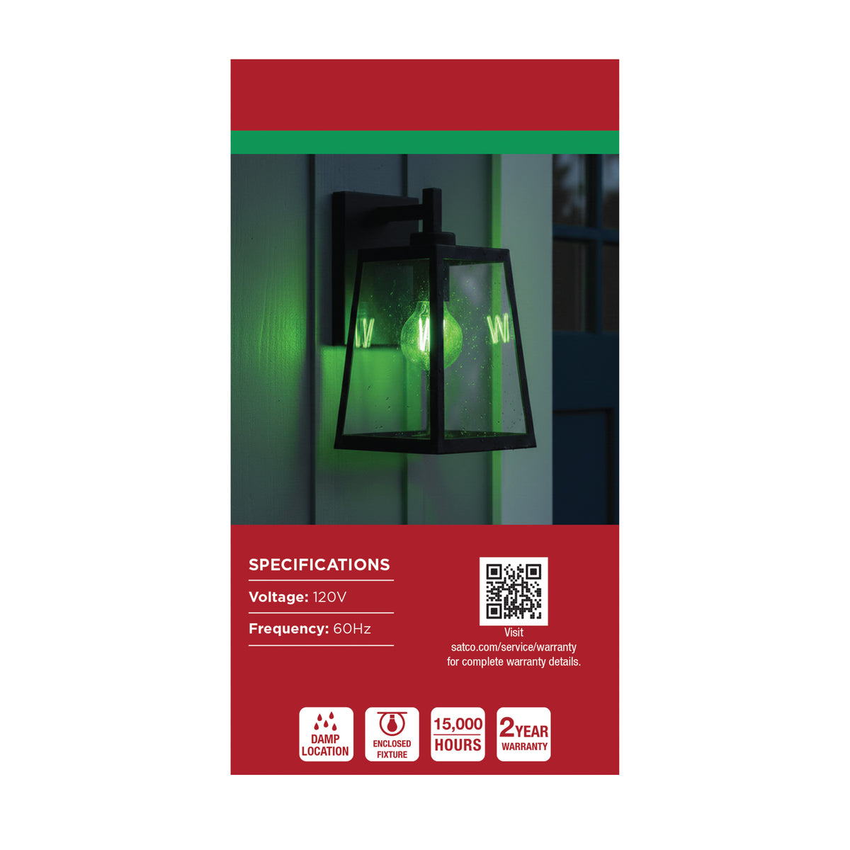 8 Watt LED A19 - Straight Filament - Green Light - Glass - 120 Volt - 1-Pack