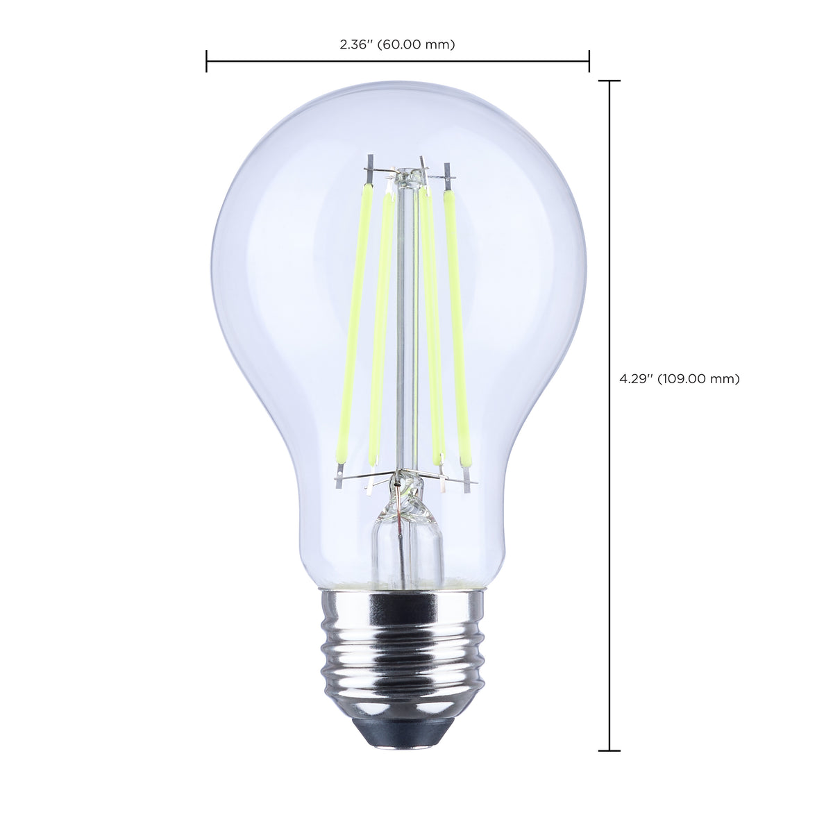 8 Watt LED A19 - Straight Filament - Green Light - Glass - 120 Volt - 1-Pack
