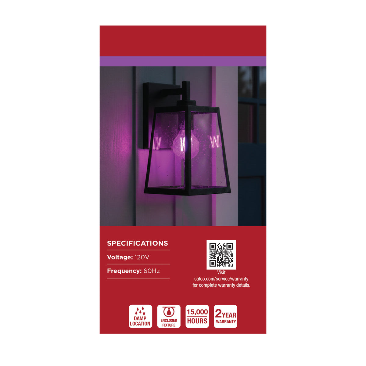 8 Watt LED A19 - Straight Filament - Purple Light - Glass - 120 Volt - 1-Pack