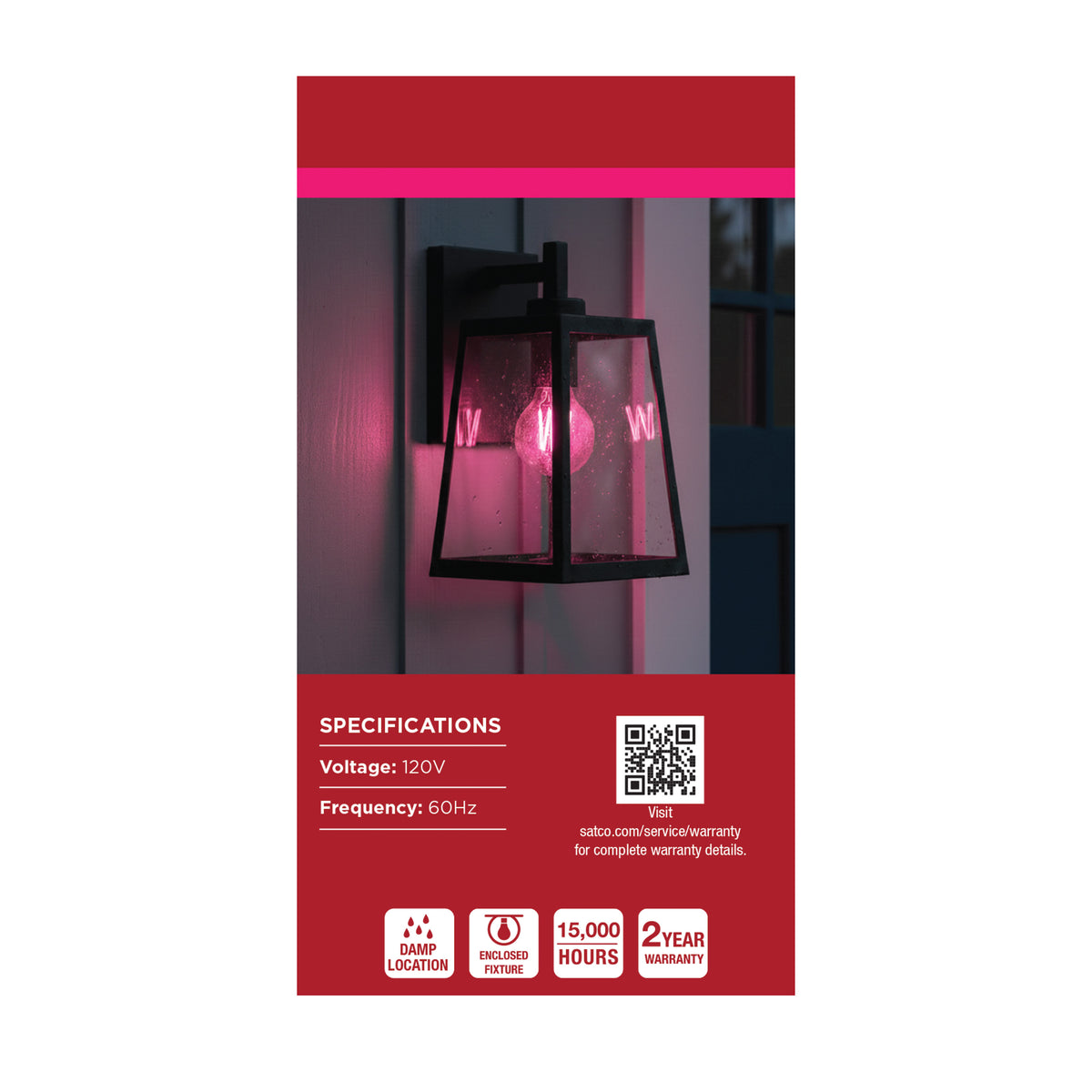 8 Watt LED A19 - Straight Filament - Pink Light - Glass - 120 Volt - 1-Pack