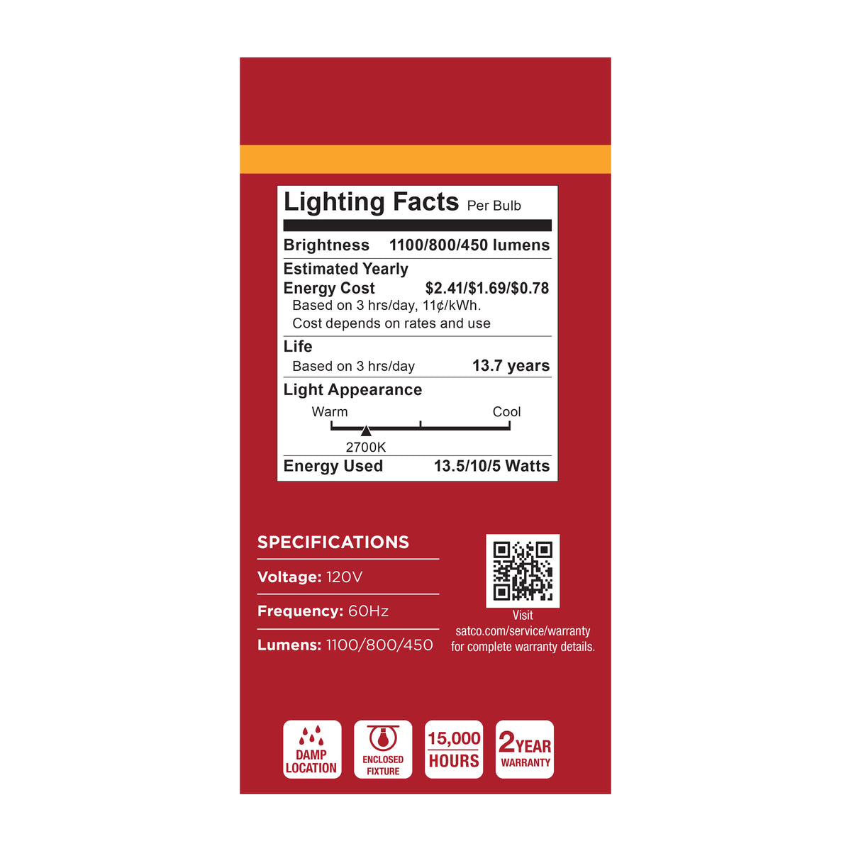 13.5/10/5 Watt LED A19 Three-Way Lamp - 2700K CCT - Lumens Selectable - Medium Double Contact Base - Plastic - 120 Volt - 1-Pack