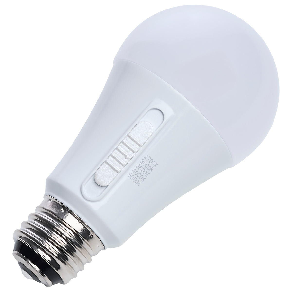 13.5/10/5 Watt LED A19 Three-Way Lamp - 27K/3K/35K/4K/5K CCT - Lumens Selectable - Medium Double Contact Base - Plastic - 120 Volt - 1-Pack