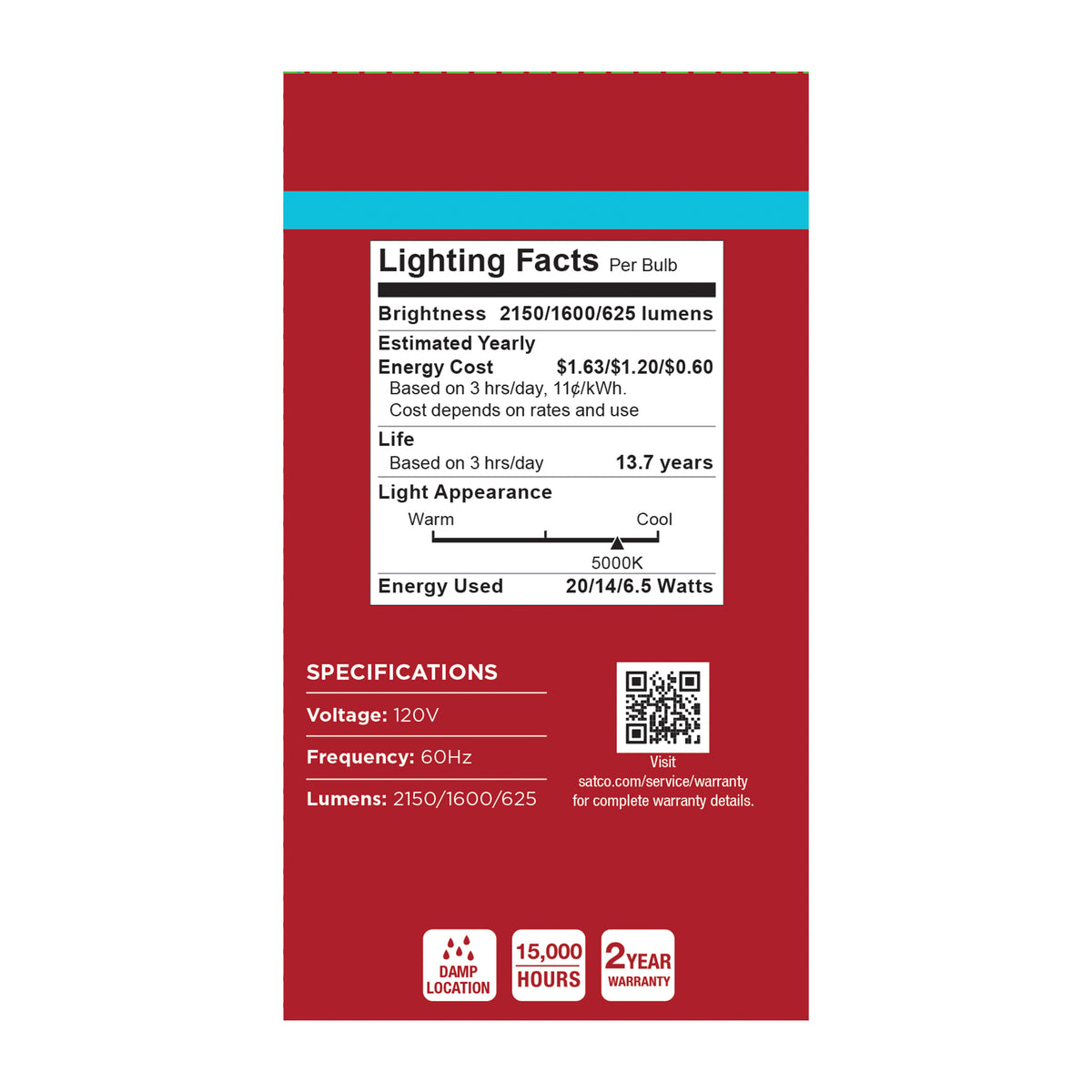 20/14/6.5 Watt LED A21 Three-Way Lamp - 5000K CCT - Lumens Selectable - Medium Double Contact Base - Plastic - 120 Volt - 1-Pack