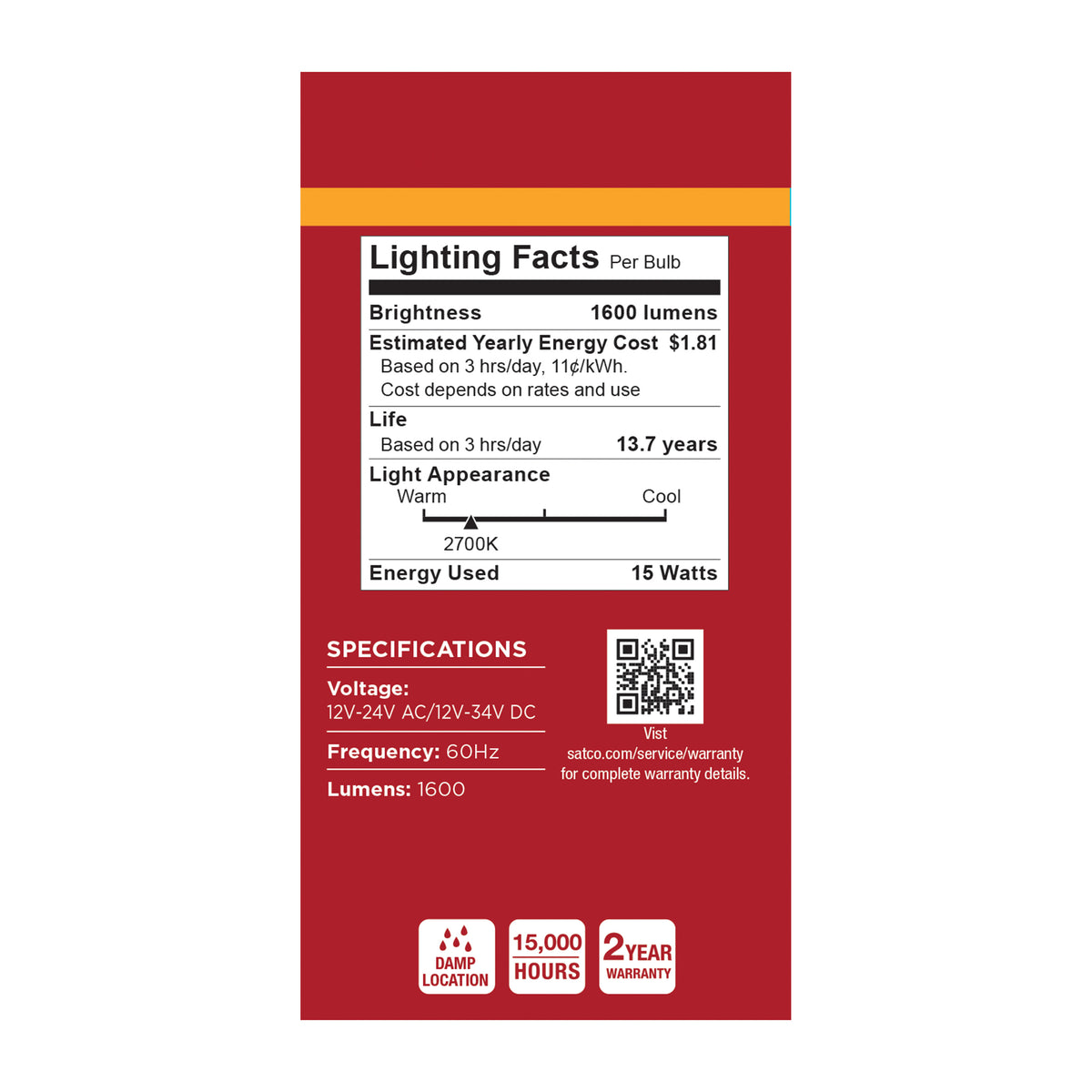 15 Watt LED A19 - 2700K CCT - Medium Base - Plastic - 12-24 Volt AC - 12-34 Volt DC - 1-Pack