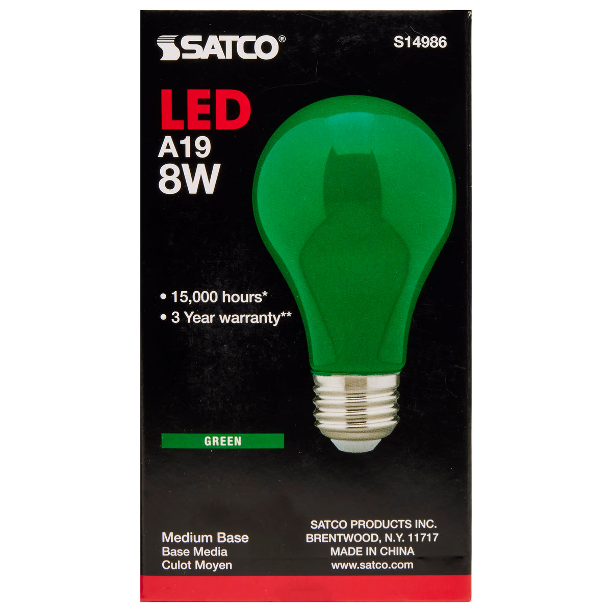 8 Watt A19 LED - Ceramic Green - Medium base - 360 deg. Beam Angle - 120 Volt