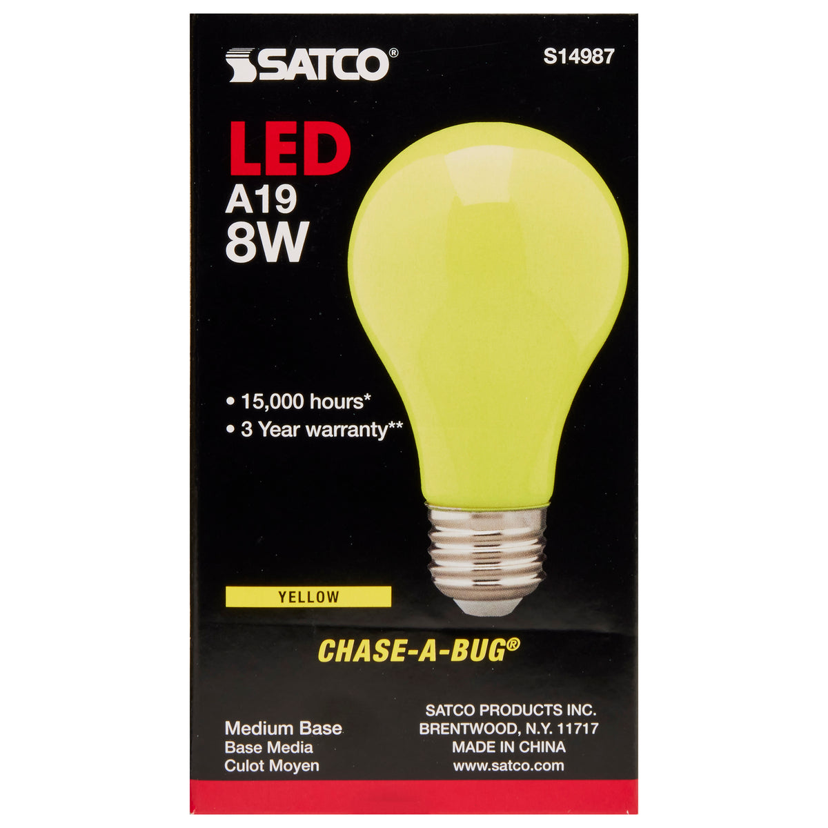 8 Watt A19 LED - Ceramic Yellow - Medium base - 360 deg. Beam Angle - 120 Volt