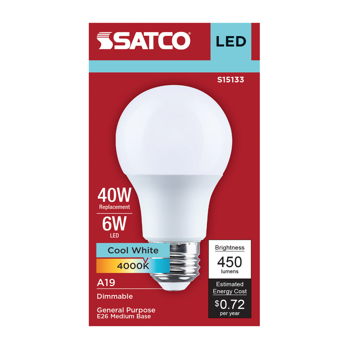 6 Watt A19 LED - 4000K CCT - 80 CRI - Medium Base - Plastic - Dimmable - 120 Volt