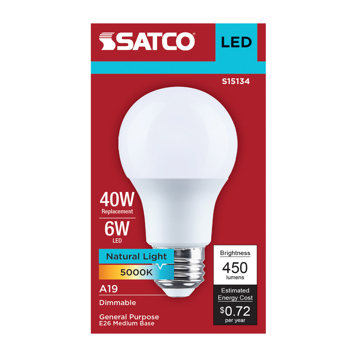 6 Watt A19 LED - 5000K CCT - 80 CRI - Medium Base - Plastic - Dimmable - 120 Volt