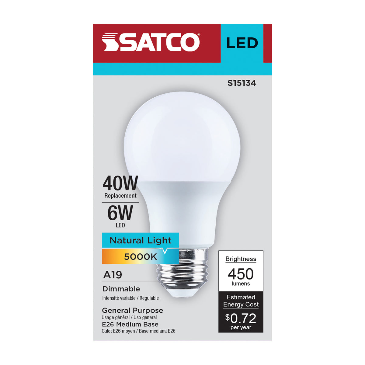 6 Watt A19 LED - 5000K CCT - 80 CRI - Medium Base - Plastic - Dimmable - 120 Volt