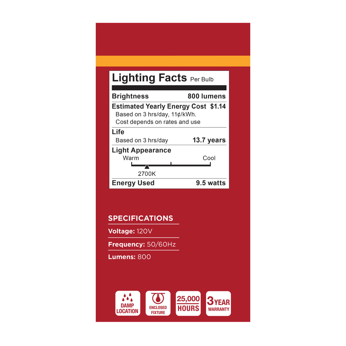 9.5 Watt A19 LED - 2700K CCT - 80 CRI - Medium Base - Plastic - Dimmable - 120 Volt - 4-Pack