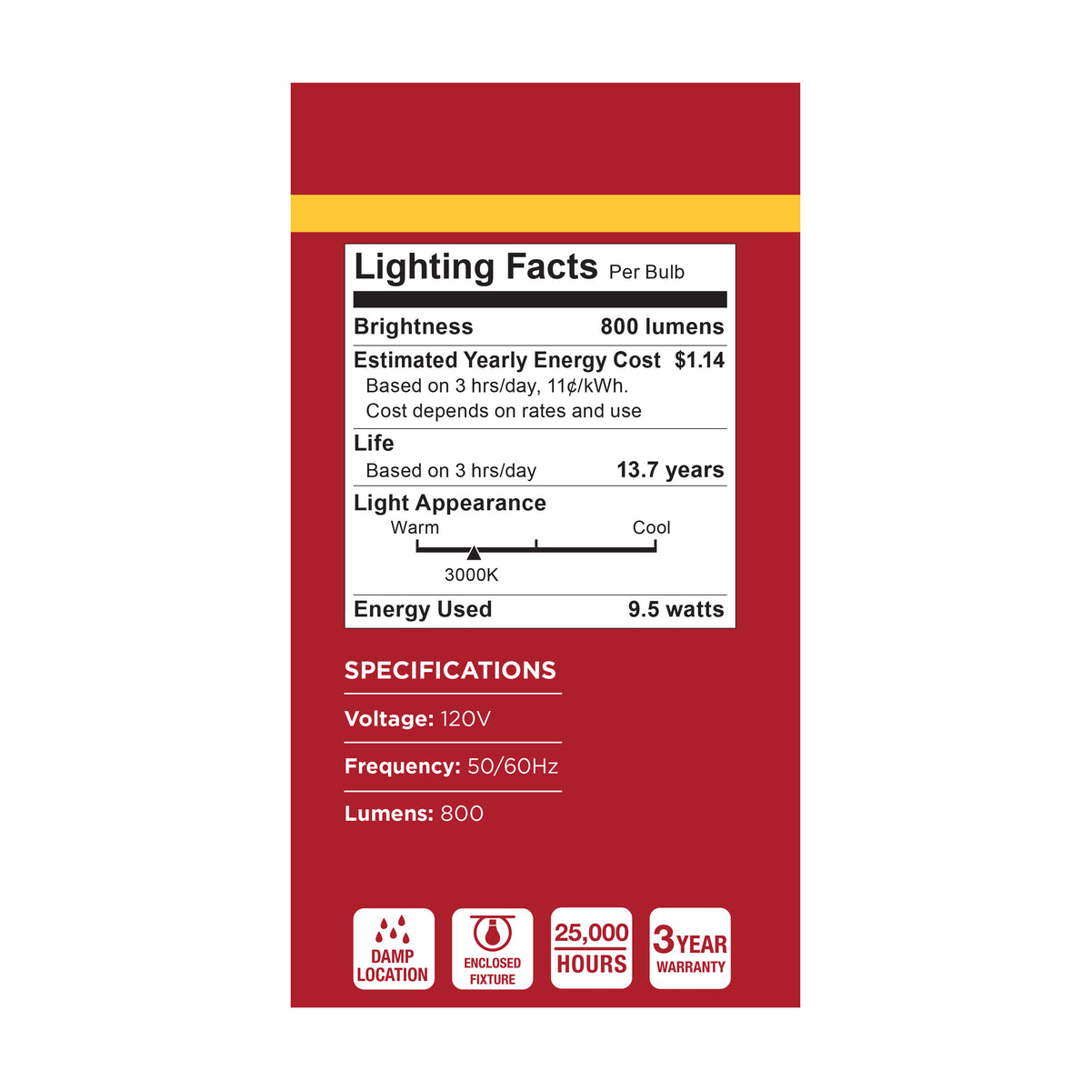 9.5 Watt A19 LED - 3000K CCT - 80 CRI - Medium Base - Plastic - Dimmable - 120 Volt