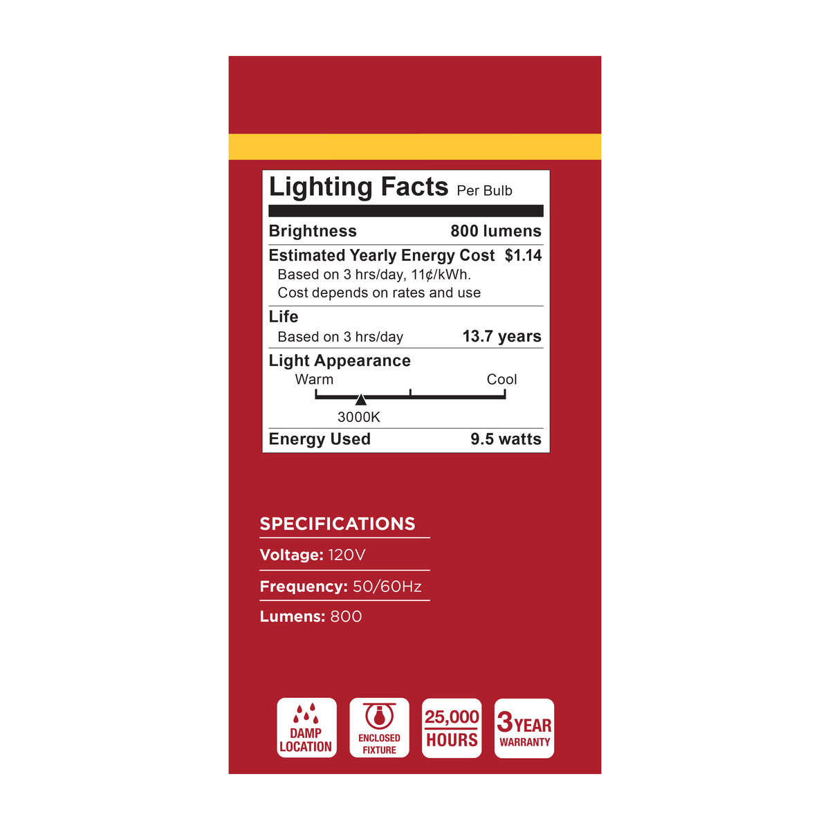 9.5 Watt A19 LED - 3000K CCT - 80 CRI - Medium Base - Plastic - Dimmable - 120 Volt - 4-Pack