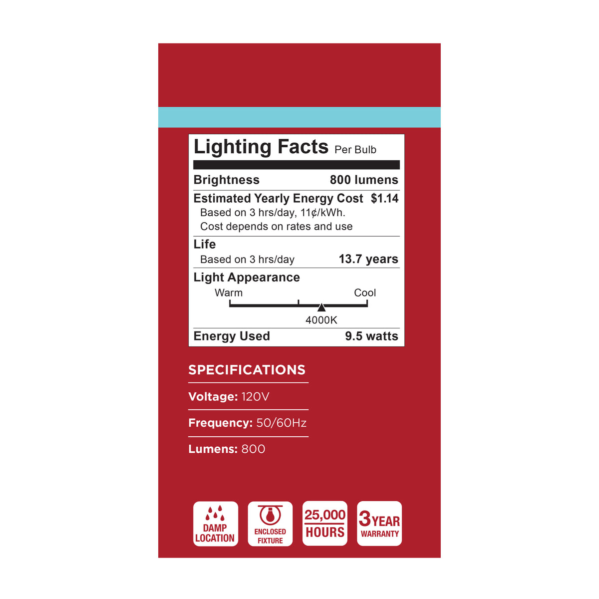9.5 Watt A19 LED - 4000K CCT - 80 CRI - Medium Base - Plastic - Dimmable - 120 Volt