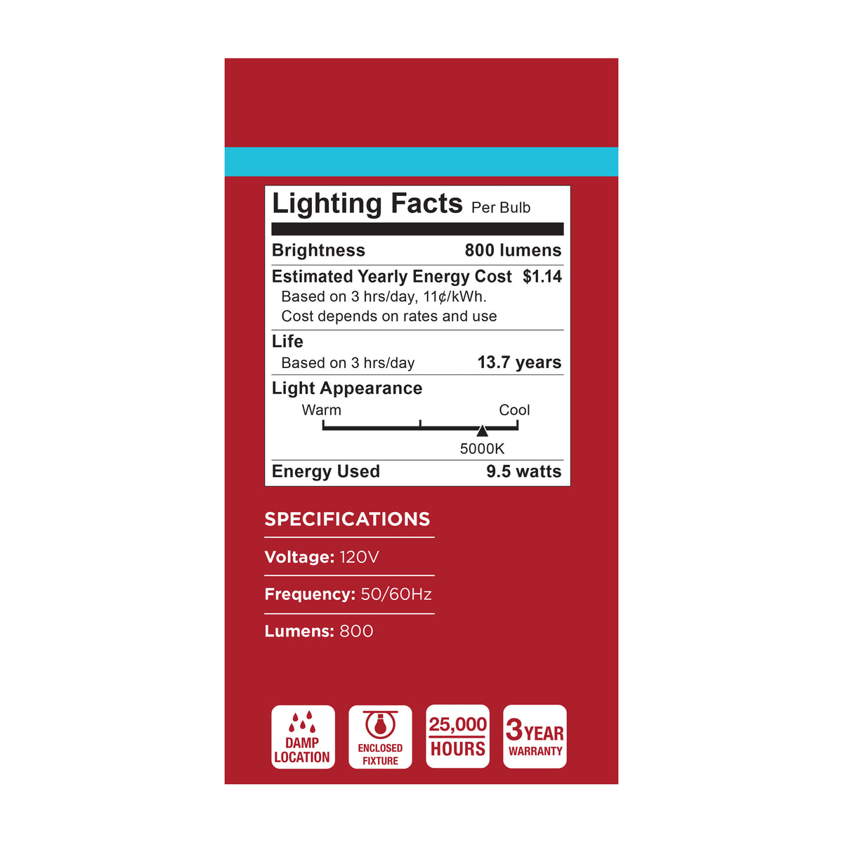 9.5 Watt A19 LED - 5000K CCT - 80 CRI - Medium Base - Plastic - Dimmable - 120 Volt