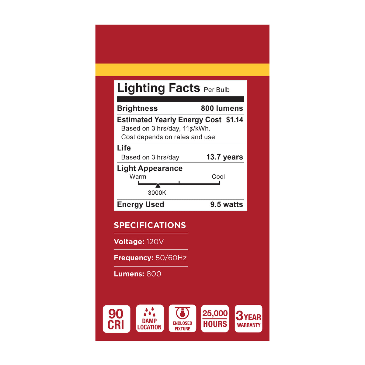 9.5 Watt A19 LED - 3000K CCT - 90 CRI - Medium Base - Plastic - Dimmable - 120 Volt