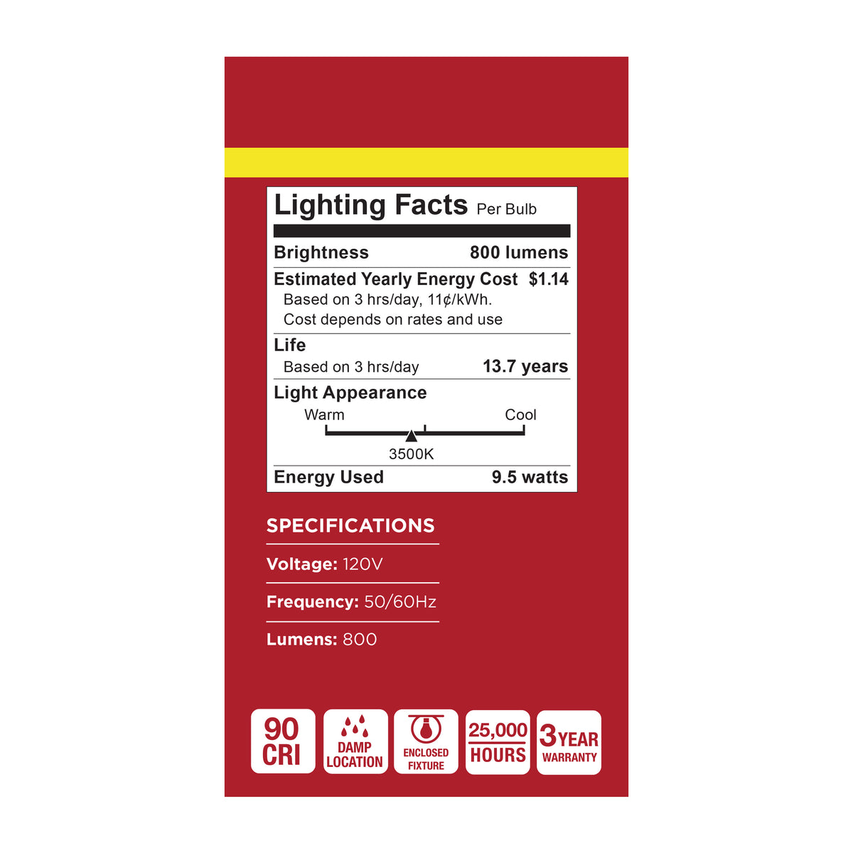 9.5 Watt A19 LED - 3500K CCT - 90 CRI - Medium Base - Plastic - Dimmable - 120 Volt