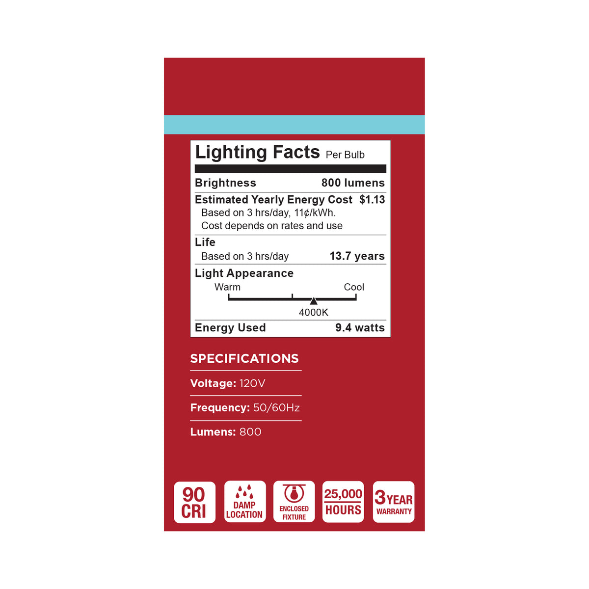 9.4 Watt A19 LED - 4000K CCT - 90 CRI - Medium Base - Plastic - Dimmable - 120 Volt