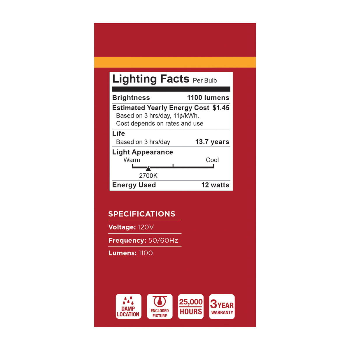 12 Watt A19 LED - 2700K CCT - 80 CRI - Medium Base - Plastic - Dimmable - 120 Volt - 4-Pack