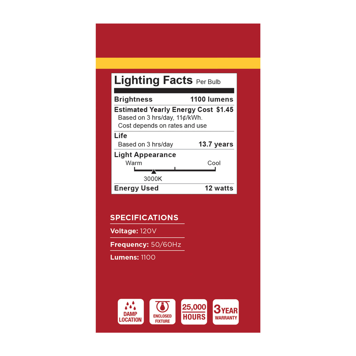 12 Watt A19 LED - 3000K CCT - 80 CRI - Medium Base - Plastic - Dimmable - 120 Volt - 4-Pack