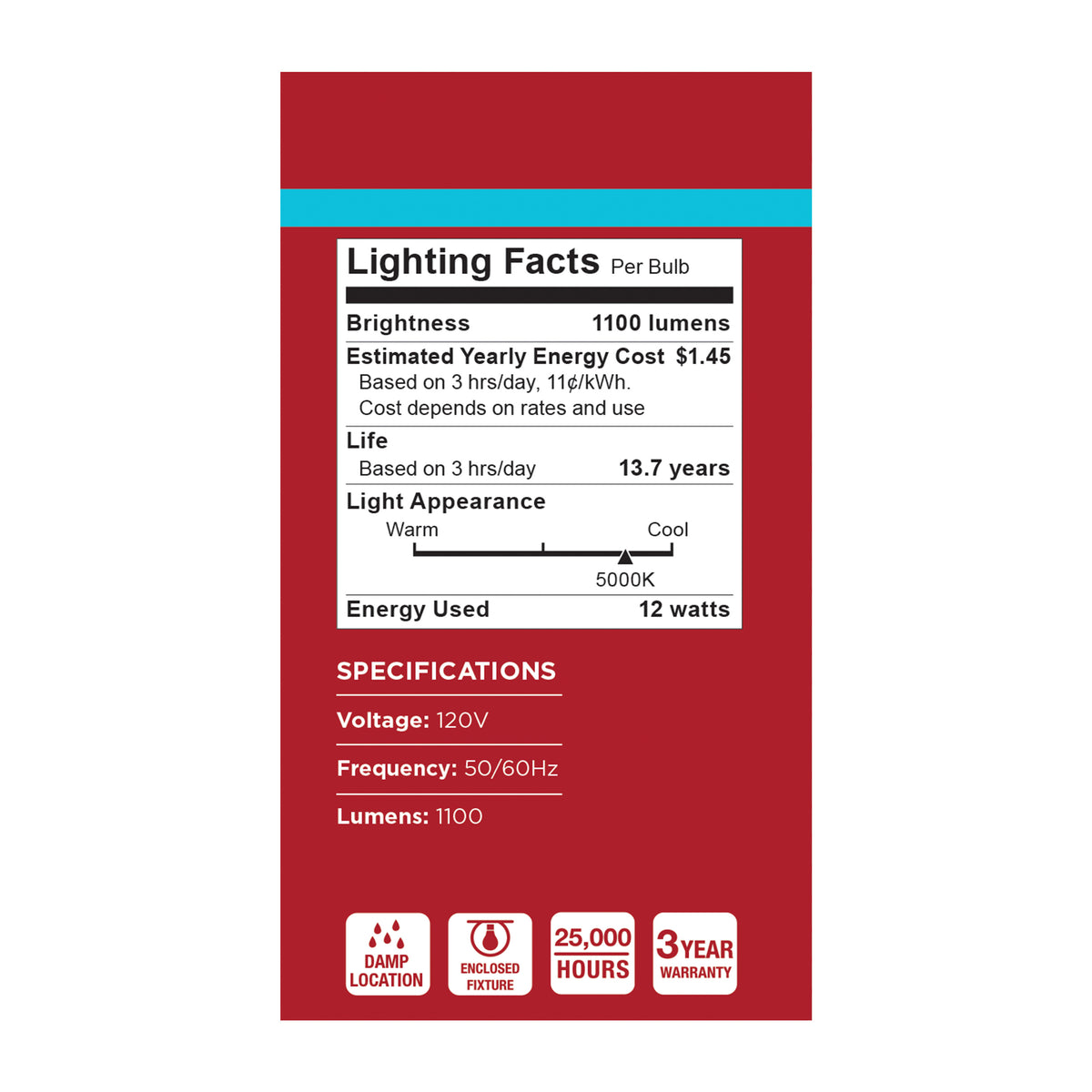 12 Watt A19 LED - 5000K CCT - 80 CRI - Medium Base - Plastic - Dimmable - 120 Volt