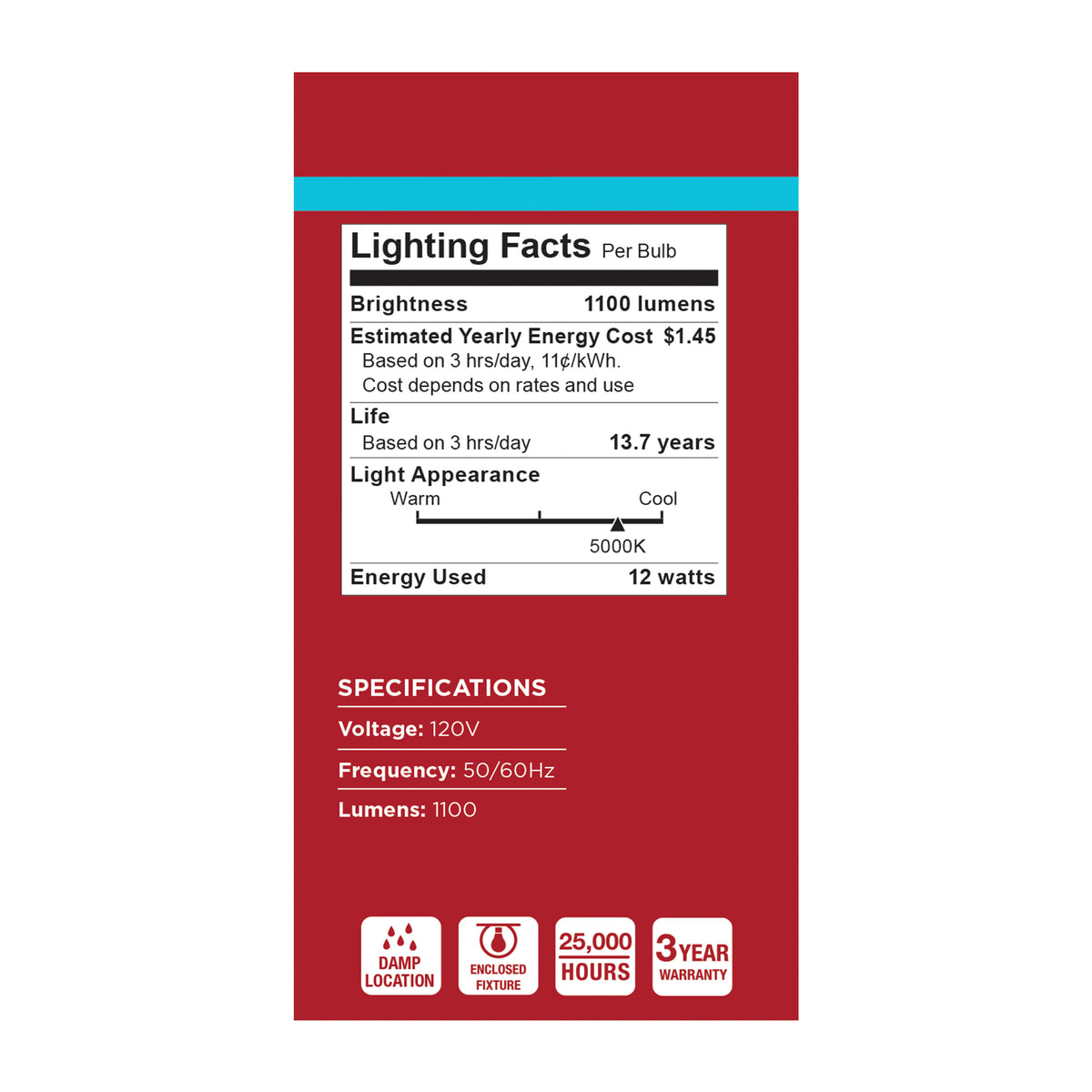 12 Watt A19 LED - 5000K CCT - 80 CRI - Medium Base - Plastic - Dimmable - 120 Volt - 4-Pack