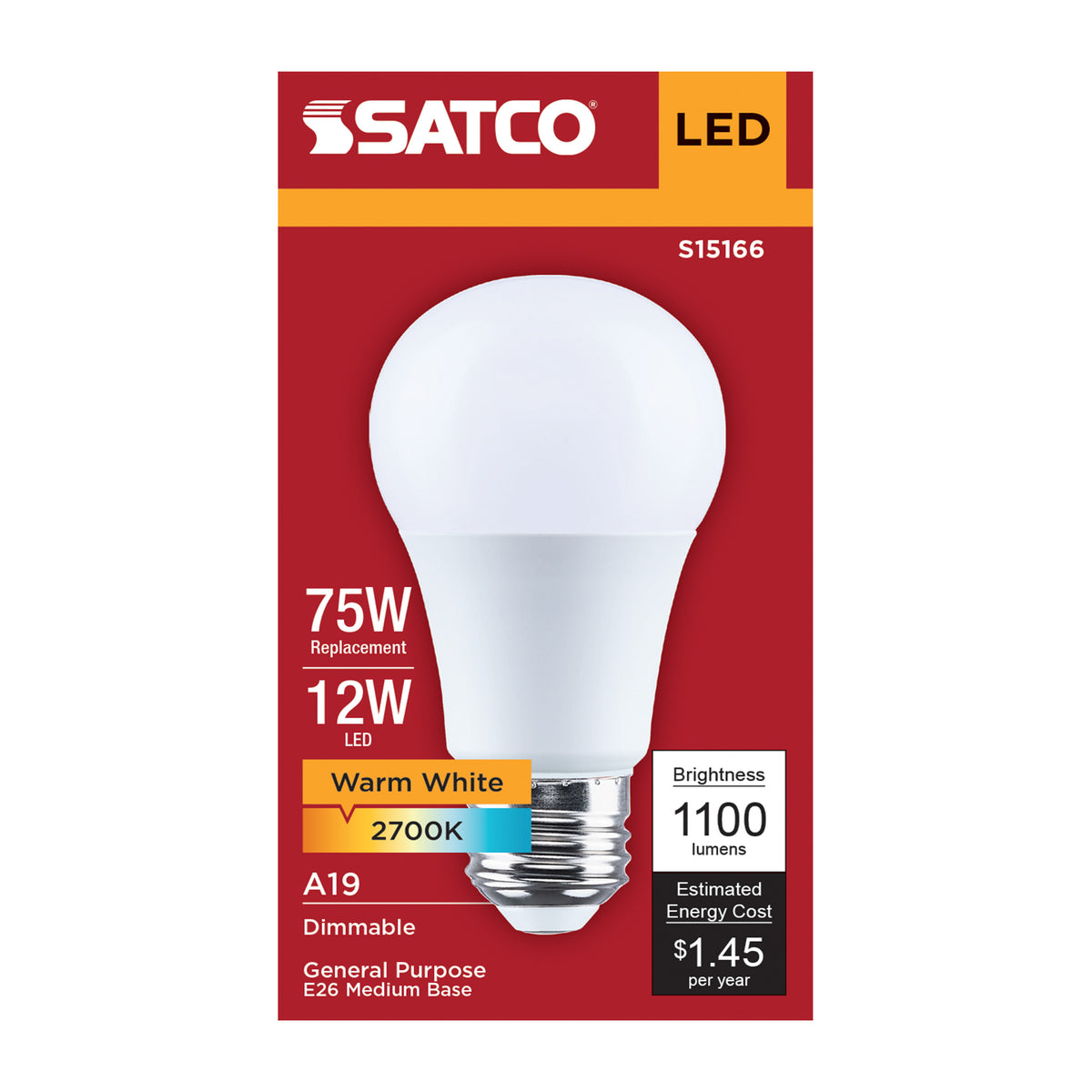 12 Watt A19 LED - 2700K CCT - 90 CRI - Medium Base - Plastic - Dimmable - 120 Volt