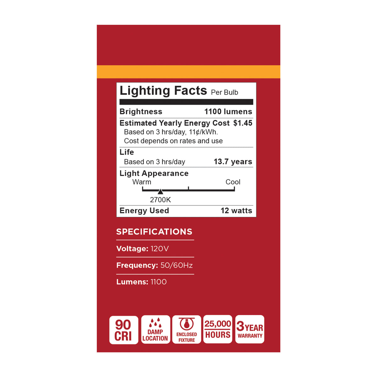 12 Watt A19 LED - 2700K CCT - 90 CRI - Medium Base - Plastic - Dimmable - 120 Volt