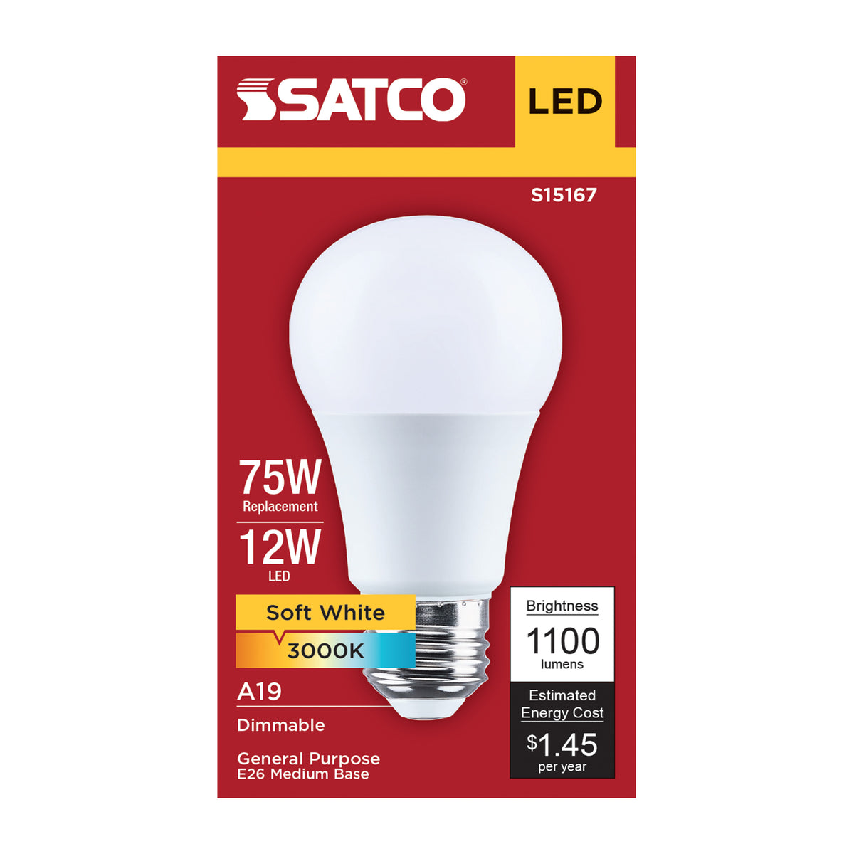 12 Watt A19 LED - 3000K CCT - 90 CRI - Medium Base - Plastic - Dimmable - 120 Volt