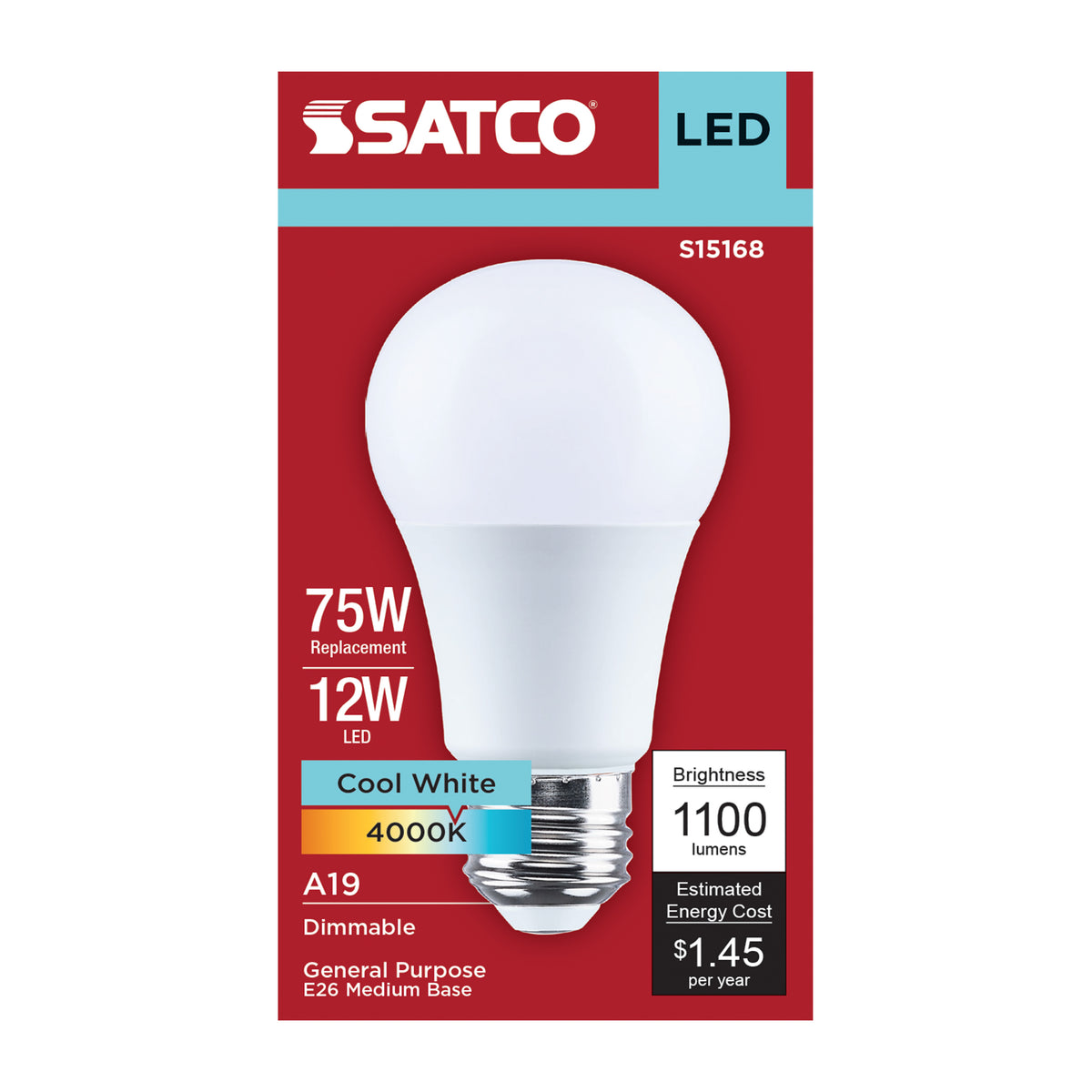 12 Watt A19 LED - 4000K CCT - 90 CRI - Medium Base - Plastic - Dimmable - 120 Volt