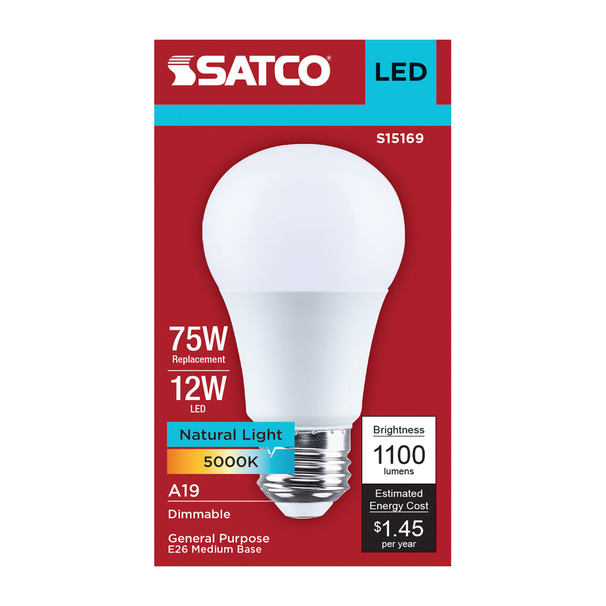 12 Watt A19 LED - 5000K CCT - 90 CRI - Medium Base - Plastic - Dimmable - 120 Volt