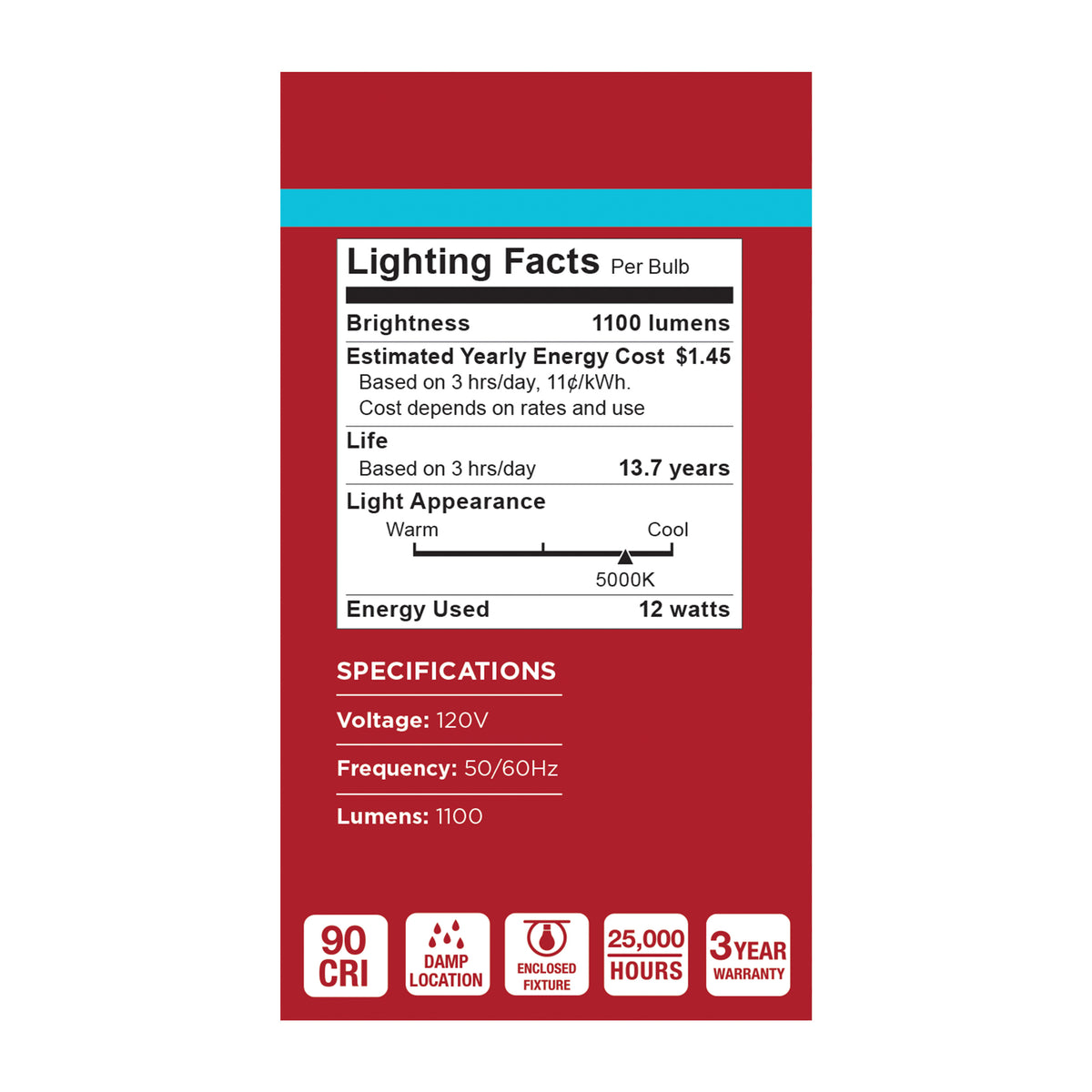 12 Watt A19 LED - 5000K CCT - 90 CRI - Medium Base - Plastic - Dimmable - 120 Volt