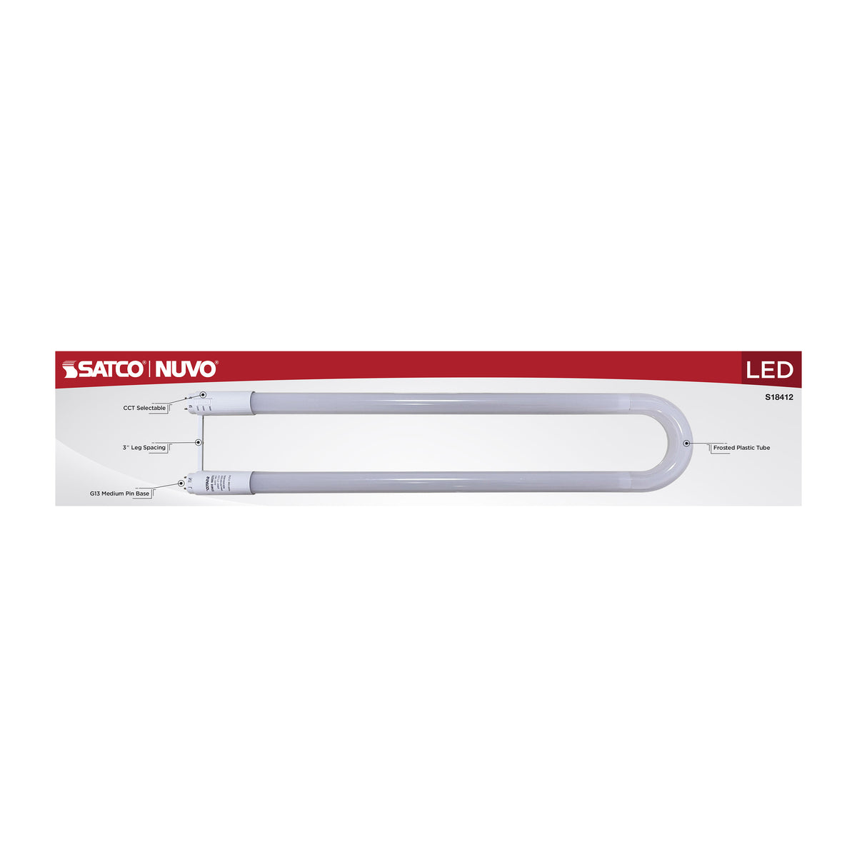 13 Watt T8 U-BEND LED - 50000 Hours - Medium Bi Pin Base - CCT Selectable - Type B - White Finish - 120-277 Volt